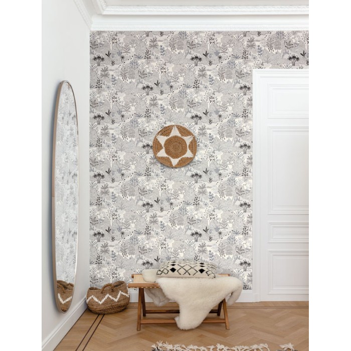 Papeldecor|Unique Moroccan landscape wallpaper in white, black and blue|Wallpaper