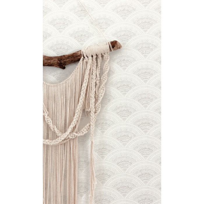 Papeldecor|Papier peint éventails blancs ornés d'un magnifique brocart métallisé champagne|Papier Peint