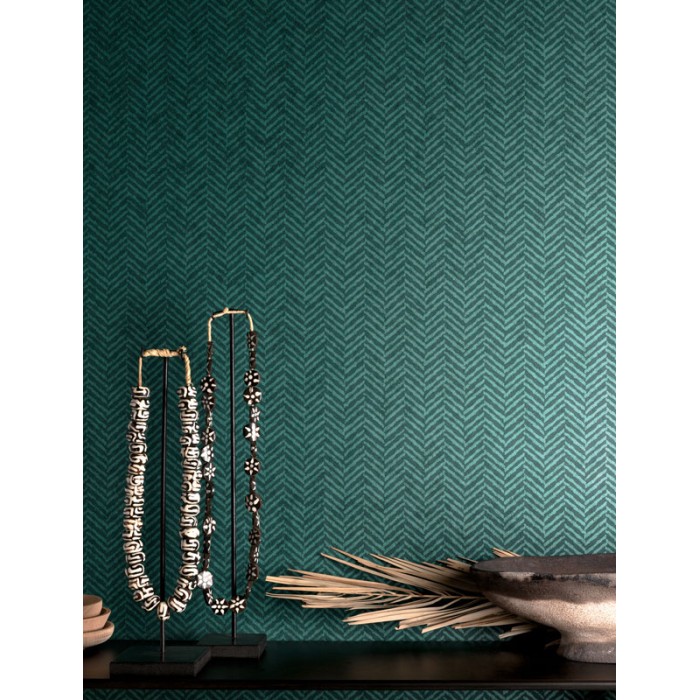 Papeldecor|Papier peint motif chevrons vert brillant avec une touche ethnique|Papier Peint