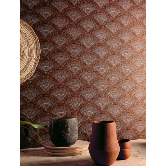 Papeldecor|White Art Deco fan wallpaper, screen-printed in metallic silver|Wallpaper