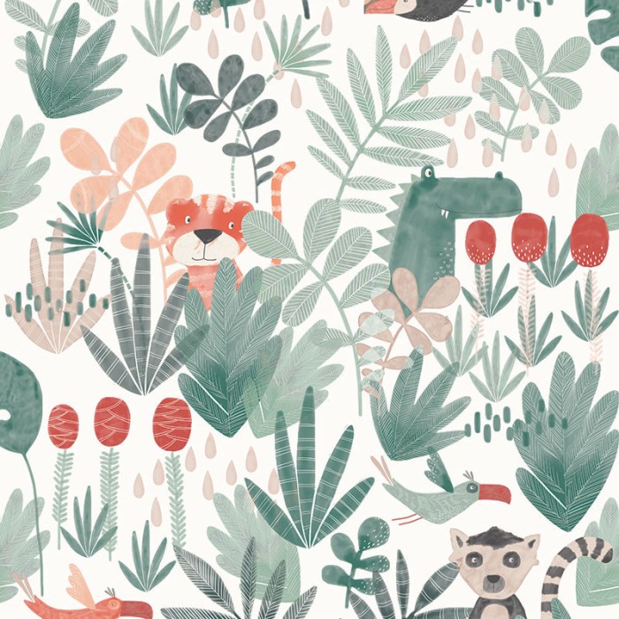 Khroma|Papel Pintado infantil verde con animales salvajes|Papel Pintado