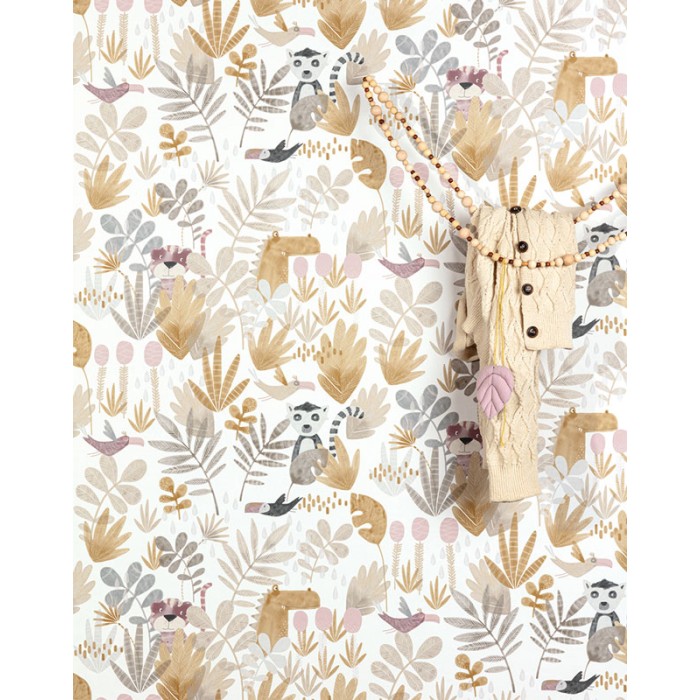 Khroma|Papel Pintado infantil tonos pastel con animales de la selva|Papel Pintado