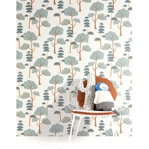 Papeldecor|Wallpaper white flowers with silver leaves|Wallpaper 2