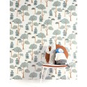 Khroma|Papel Pintado bosque infantil con árboles azul turquesa fondo blanco|Papel Pintado