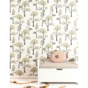 Khroma|Papier peint forêt enfant beige pastel fond blanc|Papier Peint