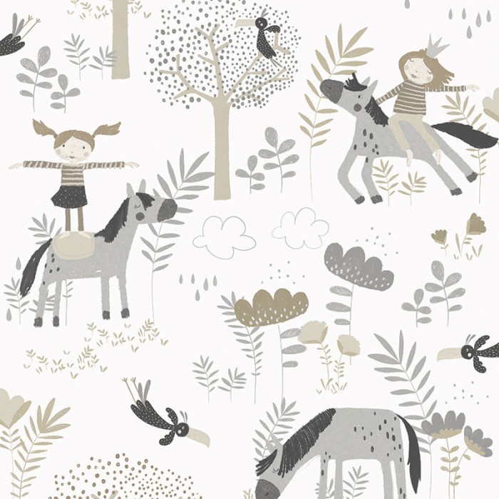 Khroma|Papel Pintado infantil con ponys beige y gris|Papel Pintado