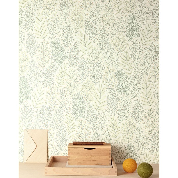 Khroma|Botanische Kinder-Tapete grüne Sträuße|Tapeten