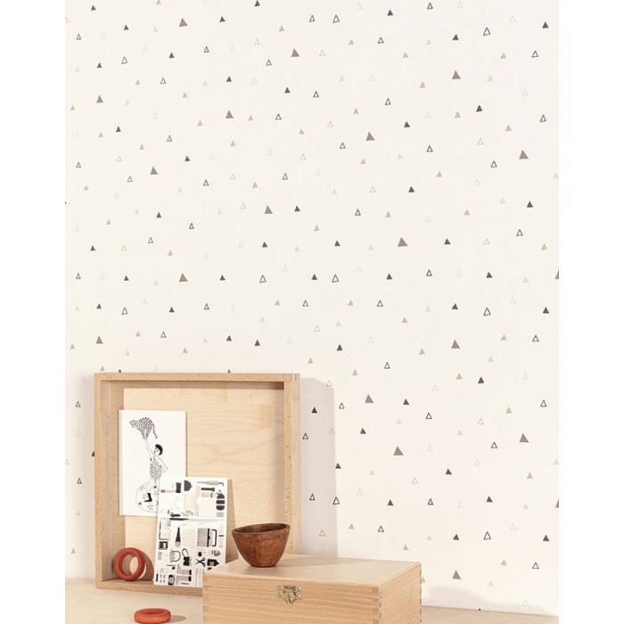 Khroma|Papel Pintado infantil blanco con triángulos marrón y negro|Papel Pintado