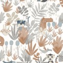 Papel pintado infantil tonos pastel vida salvaje marrón y gris -  222-2140