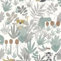 Papeldecor|Papier peint jungle enfant animaux sauvages vert et gris|Papier Peint