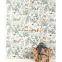 Papeldecor|Papier peint jungle enfant animaux sauvages vert et gris|Papier Peint