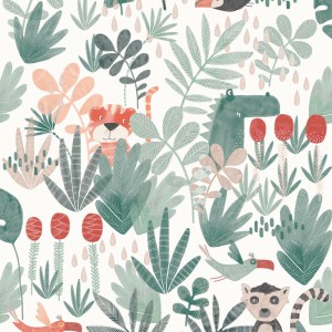 Cristiana Masi|Papier Peint pour enfants avec des feuilles dessinées en rose et gris|Enfants