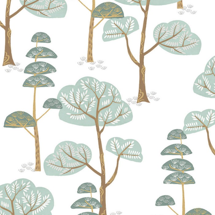 Papel pintado infantil con bosque de árboles azul turquesa -  222-2144
