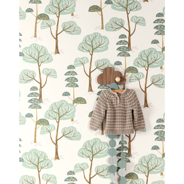 Papeldecor|Papier peint pour enfants avec une forêt d'arbres bleu turquoise|Papier Peint