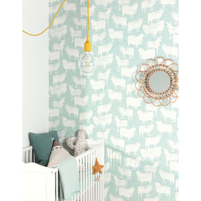 Papeldecor|Kinder Tapete mit pastellgrünen Schafen|Tapeten