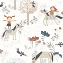 Papeldecor|Papel pintado infantil tonos beige pastel con ponys y caballos|Papel Pintado