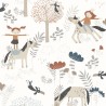 Papeldecor|Papel pintado infantil tonos beige pastel con ponys y caballos|Papel Pintado