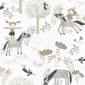 Caselio|Kindertapete Eichhörnchen, Eulen und Waldtiere in Mintgrün|Kindertapete