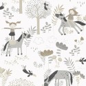 Papeldecor|Papier peint pour enfants avec des poneys en beige et gris|Papier Peint