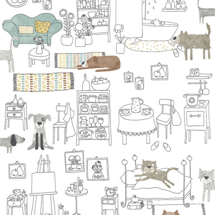 Papeldecor|Papel pintado infantil con divertidos dibujos de perritos|Papel Pintado