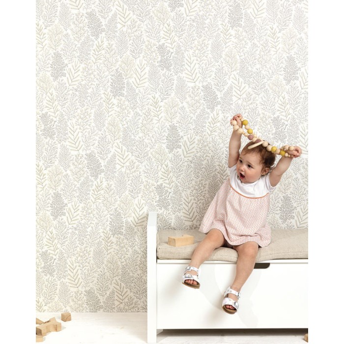 Papel pintado floral infantil con ramilletes beige y gris -  222-2161