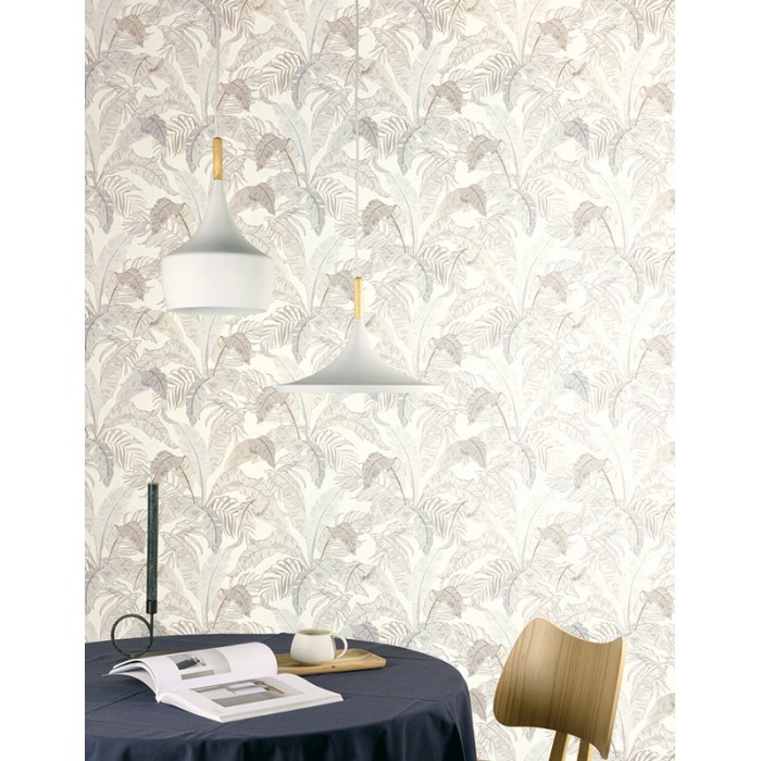 Papel Pintado hojas de plátano y palmeras beige - Khroma Lotus LOT001