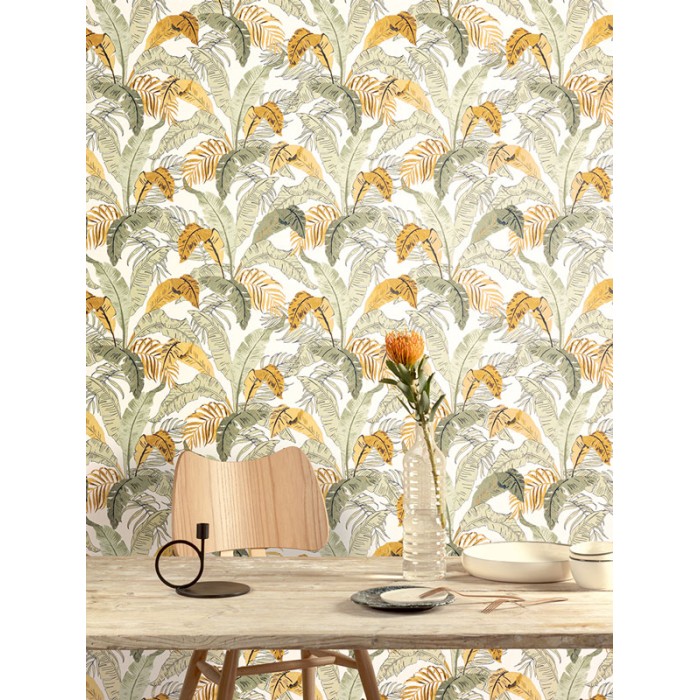 Khroma|Tropical banana leaves Wallpaper in green and honey|Wallpaper