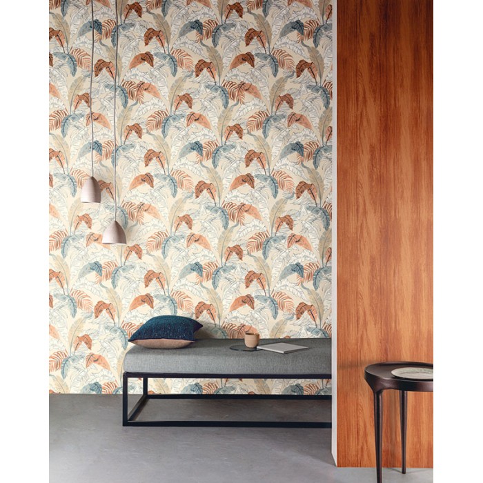 Khroma|Papel Pintado hojas grandes de banano gris terracota fondo beige|Papel Pintado