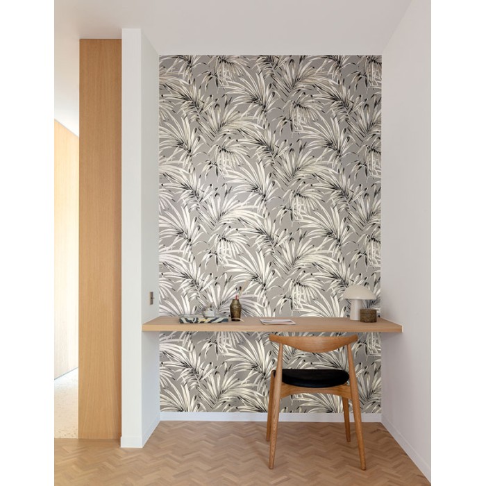 Papel Pintado hojas de palma con brillo sobre fondo gris - Khroma Lotus LOT102