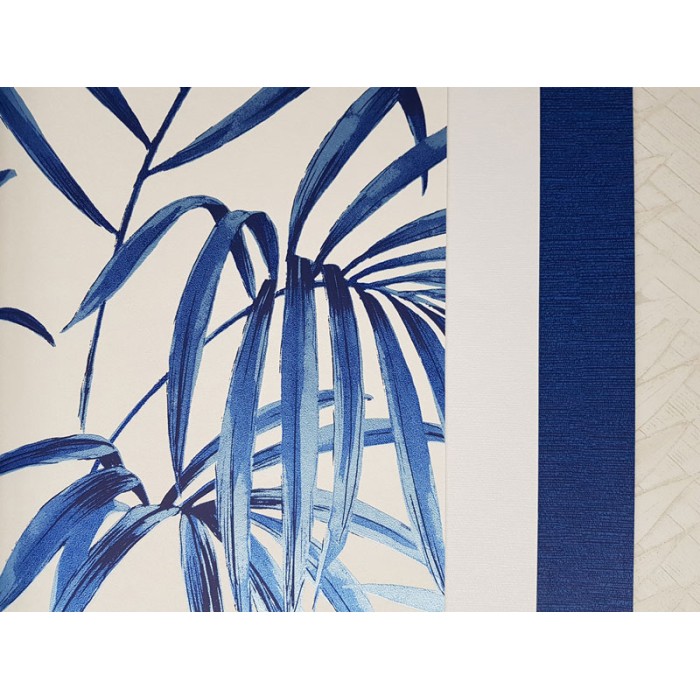 Khroma|Papel Pintado acuarela azul con hojas de palma y fondo beige|Papel Pintado