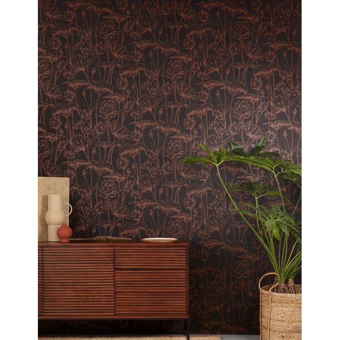 Papel Pintado flores provenzales marrón y negro - Khroma Lotus LOT304