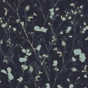 Khroma|Papier peint floral aquarelle bleu doré sur noir|Papier Peint