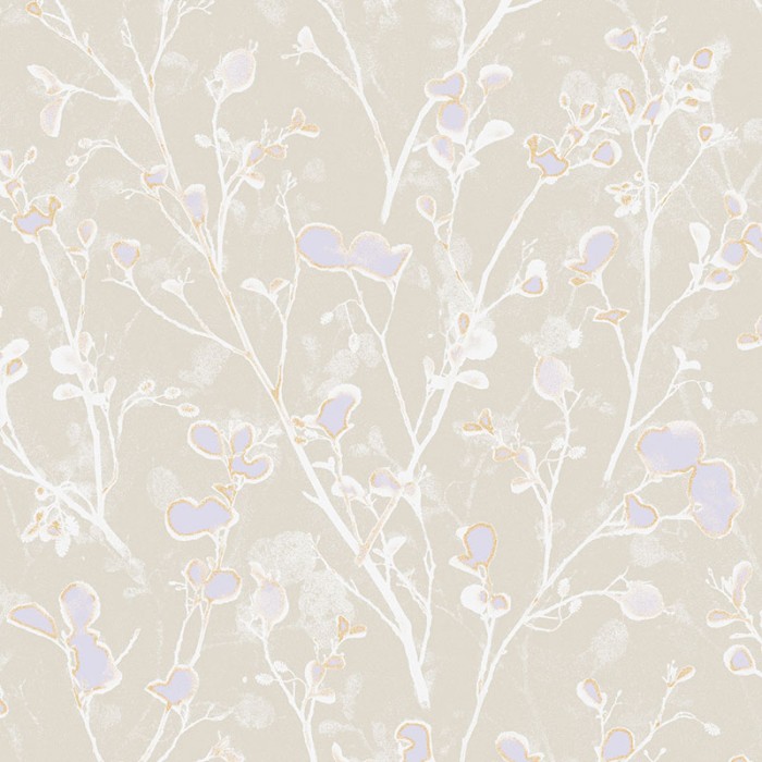 Khroma|Papel Pintado flores de aliso acuarela azul y lila fondo beige|Papel Pintado