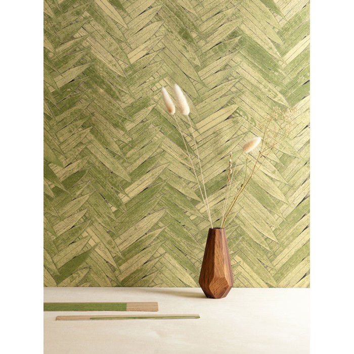 Khroma|Wallpaper with palm leaves in green herringbone|Wallpaper