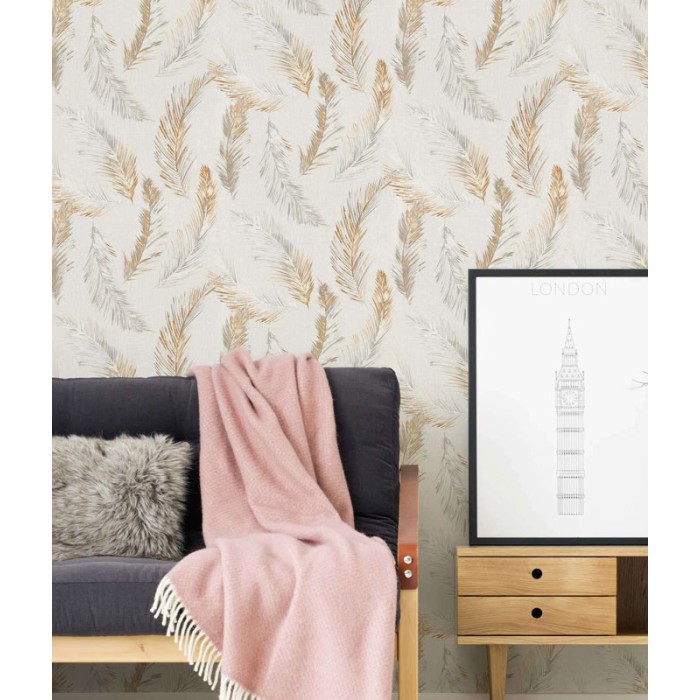 Papeldecor|Weiße und ockerfarbene Blumentapete|Tapeten-Ausverkauf