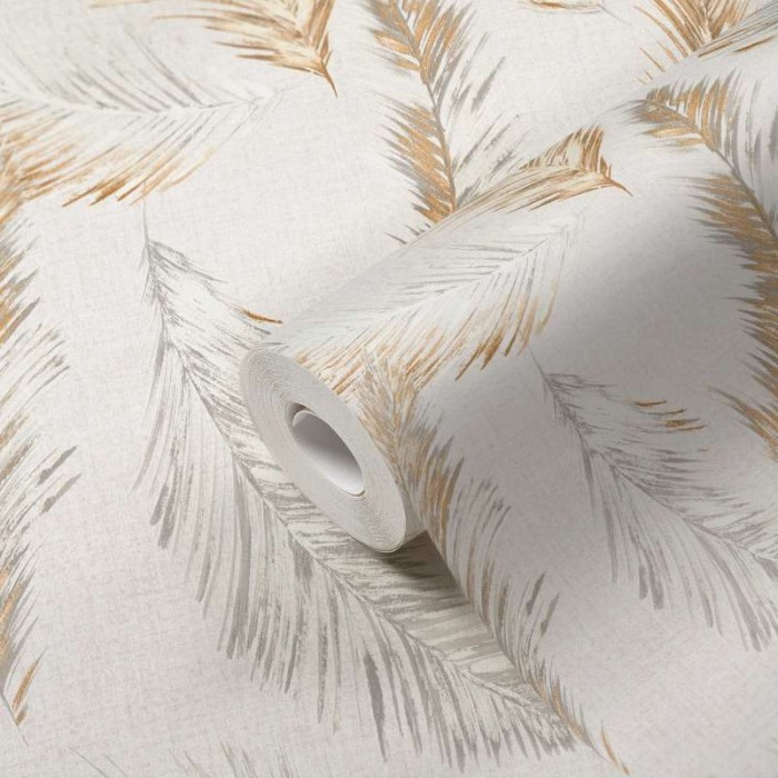 Papeldecor|Weiße und ockerfarbene Blumentapete|Tapeten-Ausverkauf