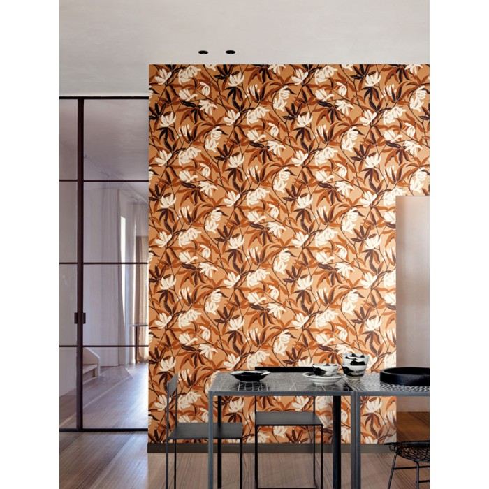 Papeldecor|Papel pintado estampado floral marrón con flores blancas|Papel Pintado