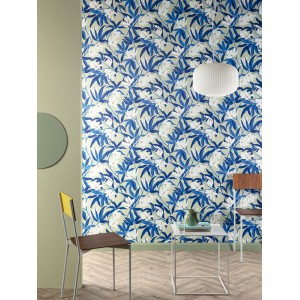 Caselio|Papier peint fleuri hippie bleu et orange, idéal chambre jeune|Floral 2