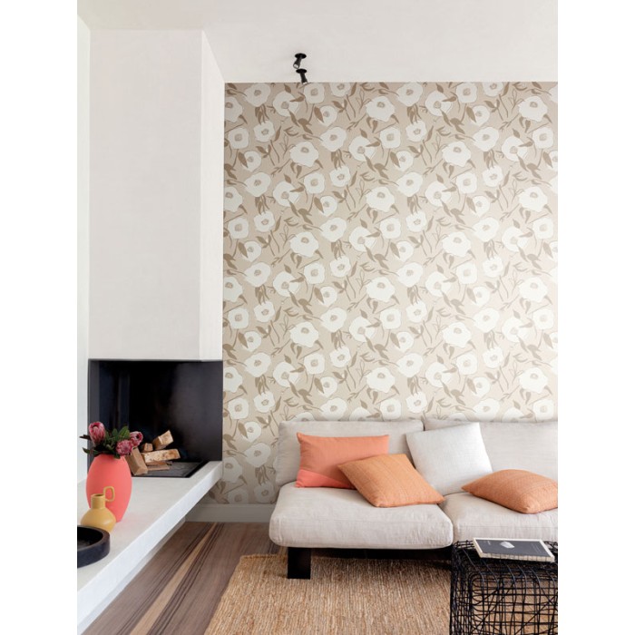 Papeldecor|Originaltapete Blumen Beige und Weiß mit künstlerischem Touch|Tapeten