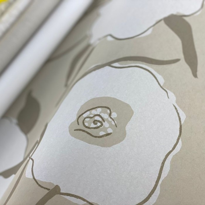 Papeldecor|Wallpaper original beige and white flowers with artistic touch|Wallpaper