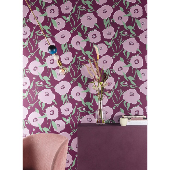 Papeldecor|Papel pintado precioso y moderno estampado flores lila y morado|Papel Pintado