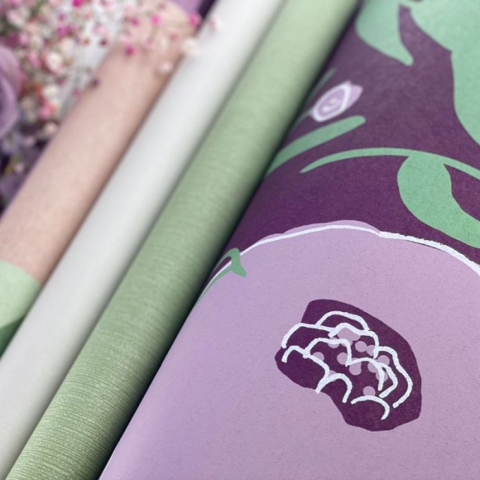 Papeldecor|Papel pintado precioso y moderno estampado flores lila y morado|Papel Pintado