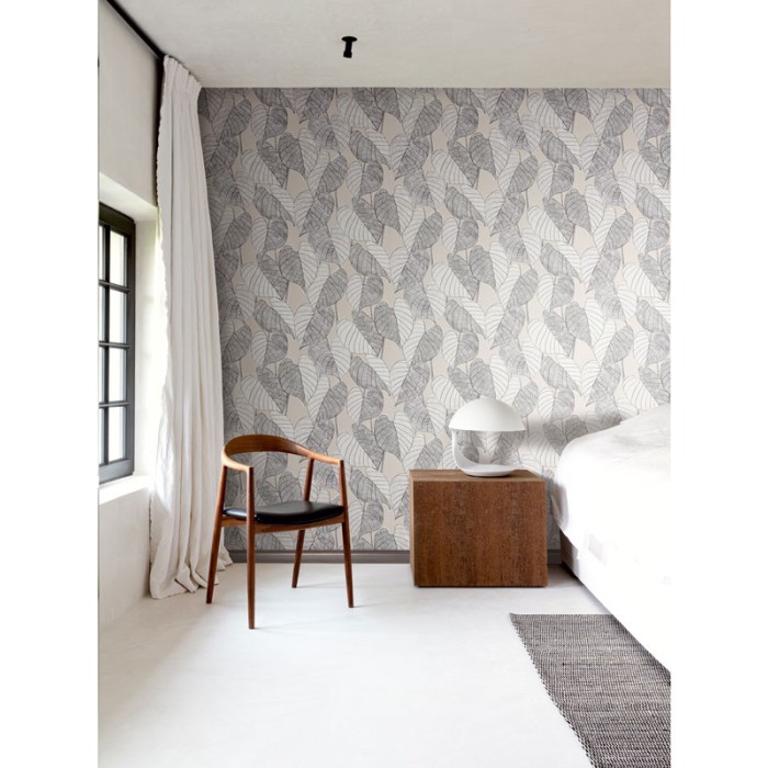 Papeldecor|Wallpaper modern floral leaves grey-white-beige|Wallpaper