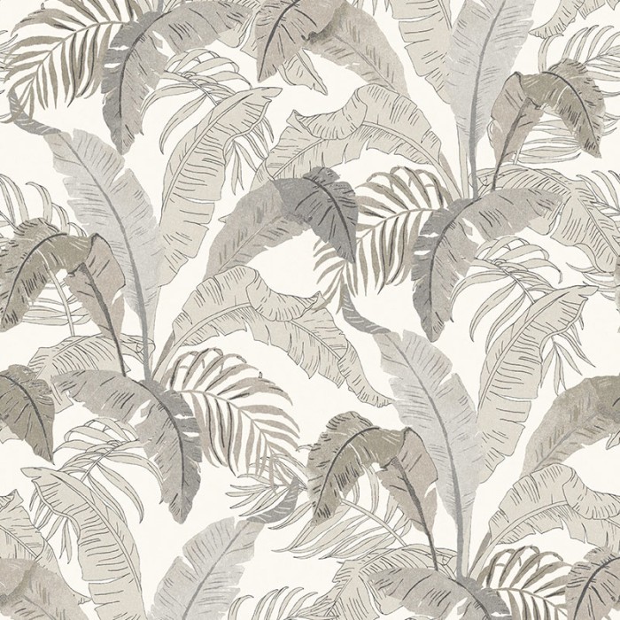 Papeldecor|Papel pintado con hojas de platanero y helechos beige y gris|Papel Pintado