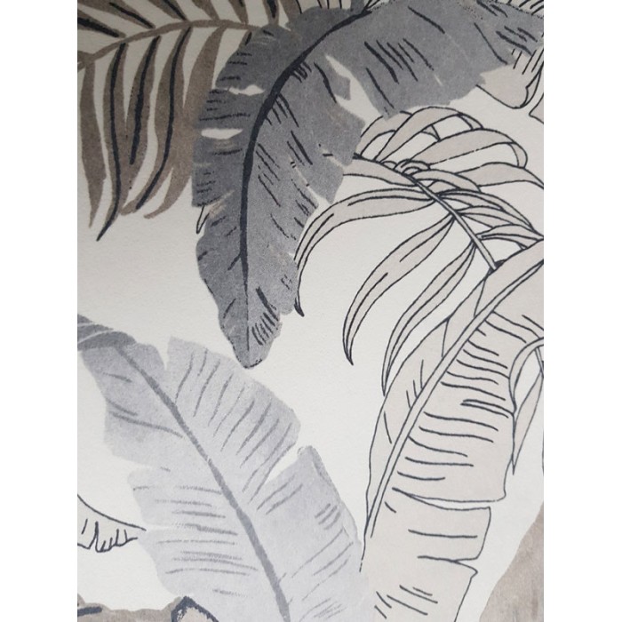 Papeldecor|Wandtapete mit Bananenblättern und beige-grauen Farnen|Tapeten