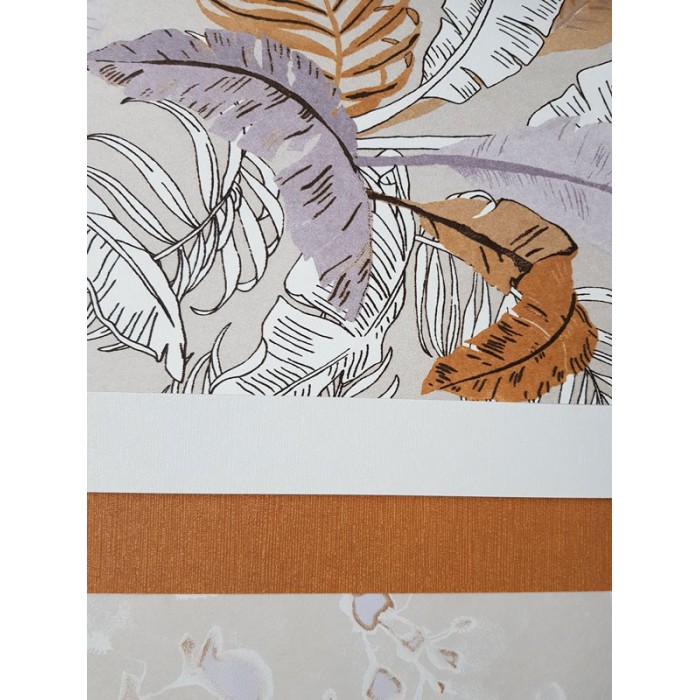 Papeldecor|Papel pintado helechos y hojas plátano lila marrón beige|Papel Pintado