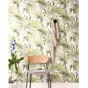 Papeldecor|Papier peint feuilles de palmier vertes et blanches avec reflets argentés|Papier Peint