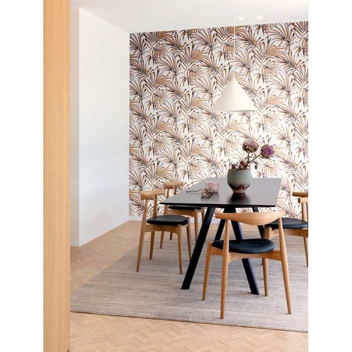 Papel pintado precioso estampado hojas palma marrón y lila brillo -  222-2531