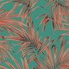 Papeldecor|Tropical green wallpaper with shiny red palm leaves|Wallpaper