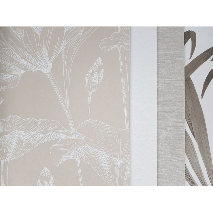 Papeldecor|Papel pintado flores blancas provenzales con fondo color arena|Papel Pintado